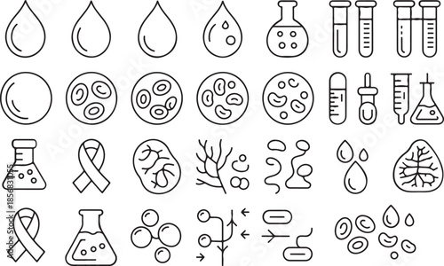 Hematology and Laboratory Science Icon Set: Blood Cells, Clinical Testing, and Medical Research Symbols Bundle