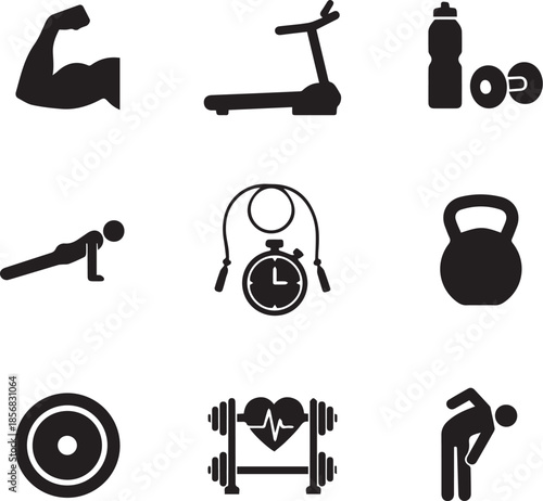 Workout Icons: A set of workout icons in a simple graphic style, showcasing various fitness elements.