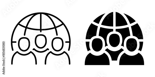 global, network, icon, silhouette, people, communication. Linear and silhouette style.