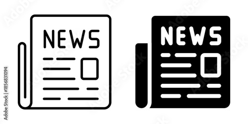 Newspaper icon. Linear and silhouette style.