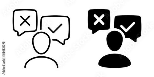 Person with opinion bubbles icon. Linear and silhouette style.
