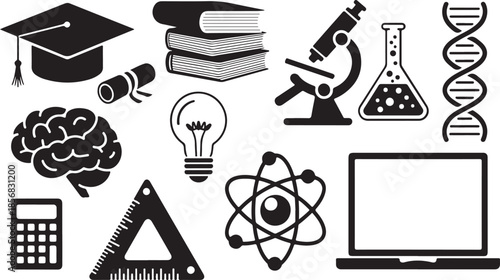STEM and Higher Education Icon Set: Academic, Scientific Research, and Technology Symbols Bundle