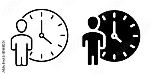 Person with clock icon representing time management. Linear and silhouette style.