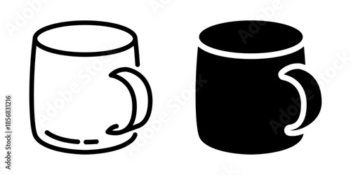 Coffee mug icon. Linear and silhouette style.