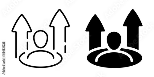 Person with upward arrows icon. Linear and silhouette style.
