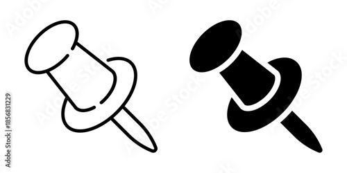 Push pin icon. Linear and silhouette style.