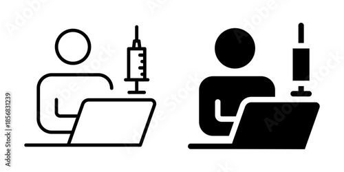 Online medical consultation icon with syringe symbol. Linear and silhouette style.