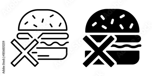 No burger symbol for dietary restriction use. Linear and silhouette style.