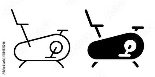 Exercise bike icon for fitness and cardio. Linear and silhouette style.