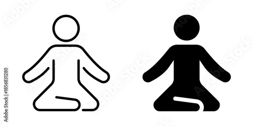 Meditation icon of person sitting cross-legged. Linear and silhouette style.