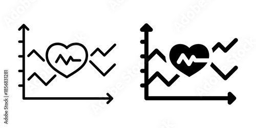 Heart health monitoring Icon with graph. Linear and silhouette style.