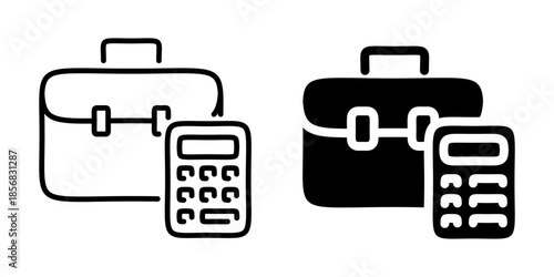 Business and finance icon with briefcase and calculator. Linear and silhouette style.