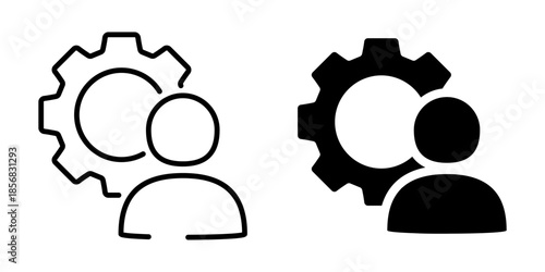 User settings icon with gear and person. Linear and silhouette style.