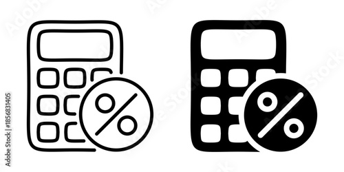 Calculator with percentage icon for financial math. Linear and silhouette style.