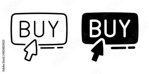 Buy button icon. With cursor click. Linear and silhouette style.