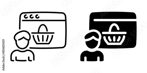 Online shopping profile icon. Linear and silhouette style.