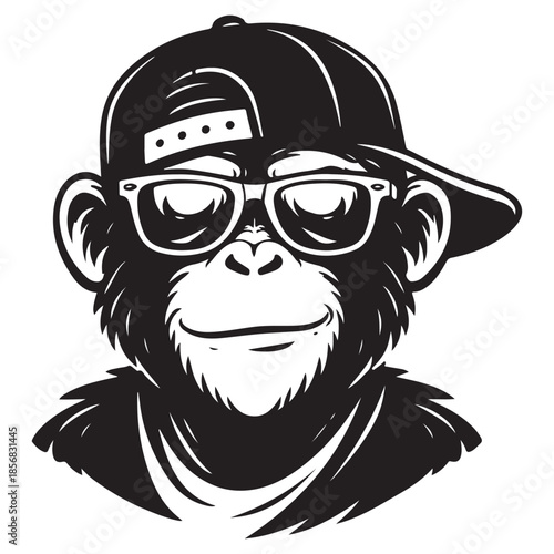 Cool monkey wearing glasses and cap with modern street style