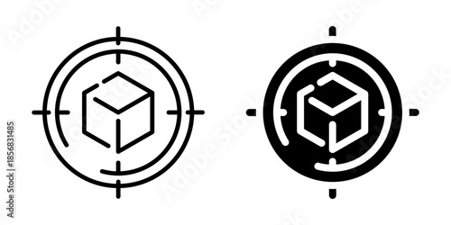3D product focus icon. Linear and silhouette style.