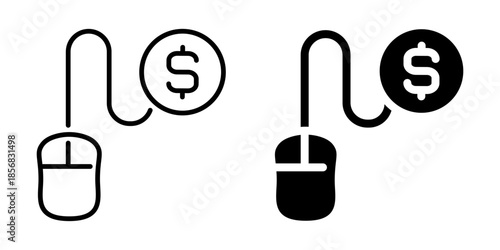Mouse and dollar icon. Linear and silhouette style.