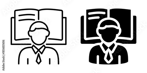 Student with book icon. Line and silhouette icon.