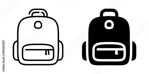 Backpack icon for school or travel. Line and silhouette icon.