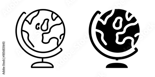 Globe icon for global exploration and geography. Line and silhouette icon.