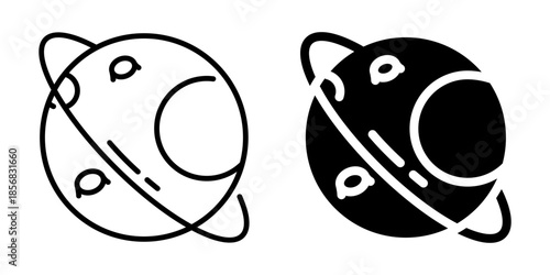 Planet with ring icon. Line and silhouette icon.