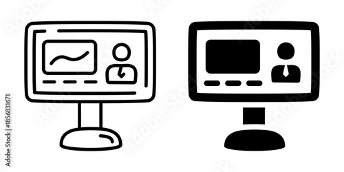 Online video conference icon. Line and silhouette icon.