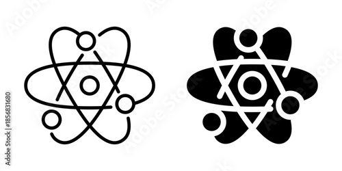 Atom and science research icon. Line and silhouette icon.