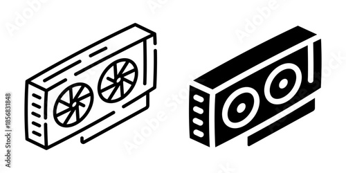 Gpu graphics card icon. Linear and silhouette style.