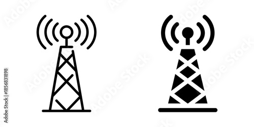 Wireless signal tower icon. Linear and silhouette style.
