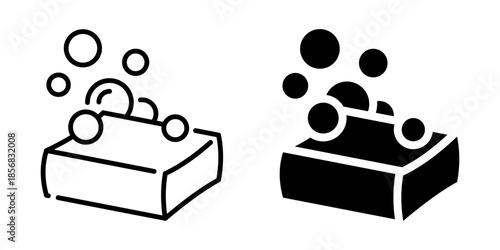 Soap bar with bubbles icon. Line and silhouette style.