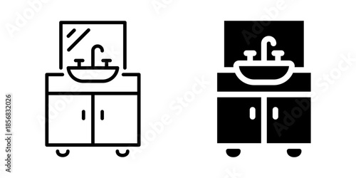 Bathroom sink with cabinet. Line and silhouette style.
