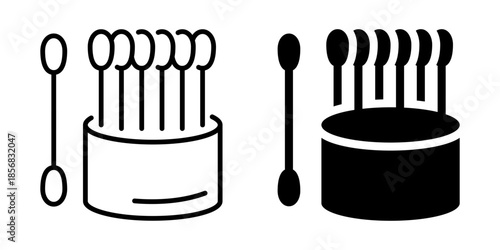 Cotton swabs in container icon. Line and silhouette style.