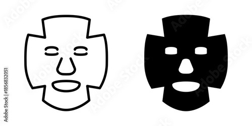 Facial sheet mask for skincare icon. Line and silhouette style.