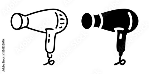 Hair dryer icon. Line and silhouette style.