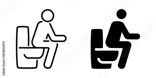 Person sitting on toilet icon. Line and silhouette style.