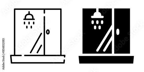 Shower cabin icon. Line and silhouette style.