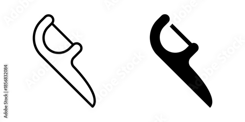 Dental floss pick icon. Line and silhouette style.
