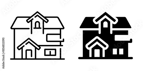 Real estate icon. Line and silhouette style.