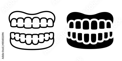Human teeth smile icon. Line and silhouette style.