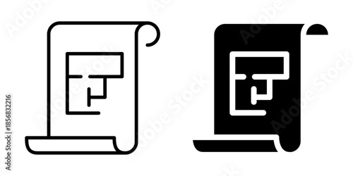 Architectural floor plan icon. Line and silhouette style.
