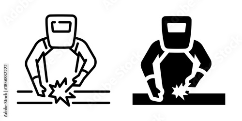 Welding worker icon. Line and silhouette style.
