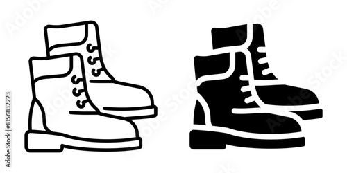 Work boots icon. Line and silhouette style.