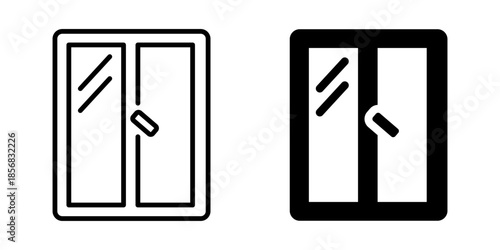 Window with handle and glass reflection icon. Line and silhouette style.