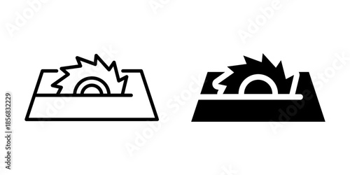 Circular saw blade icon. Line and silhouette style.