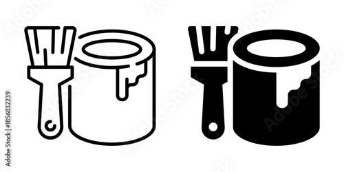 Paint bucket and brush icon. Line and silhouette style.