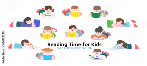 Kids Reading Vector Illustration