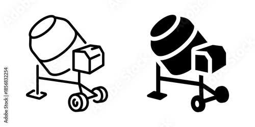 Cement mixer icon. Line and silhouette style.
