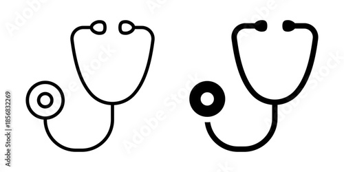Medical stethoscope icon. Line and silhouette style.
